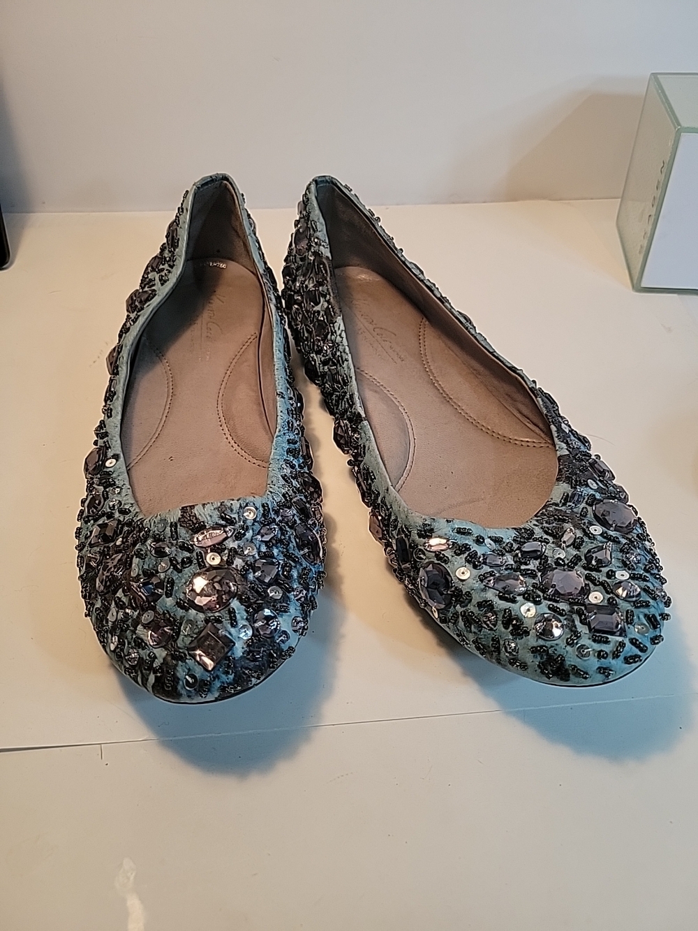Kenneth Cole Mint Blue Beaded Embellished Ballet Flats S, 9
